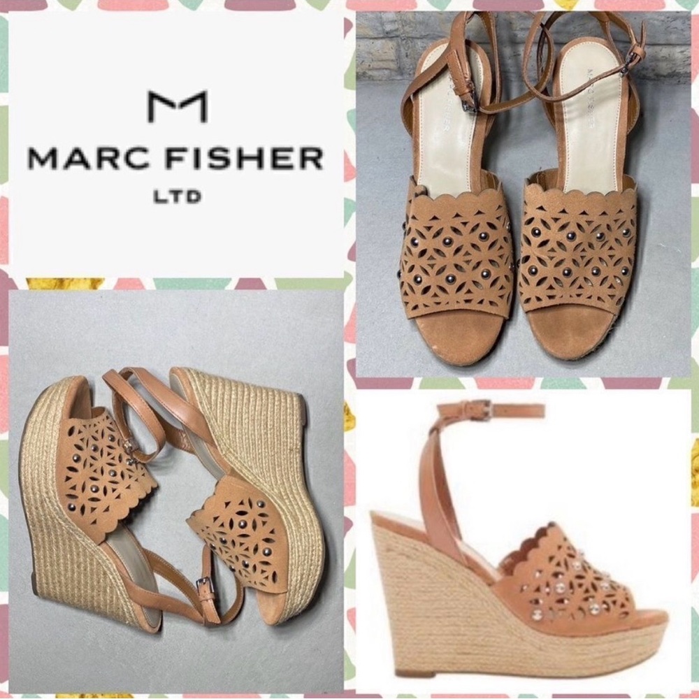 NWOB MSRP $79 MARC FISHER Hata Cutout Wedge Sandal Women's Size 9